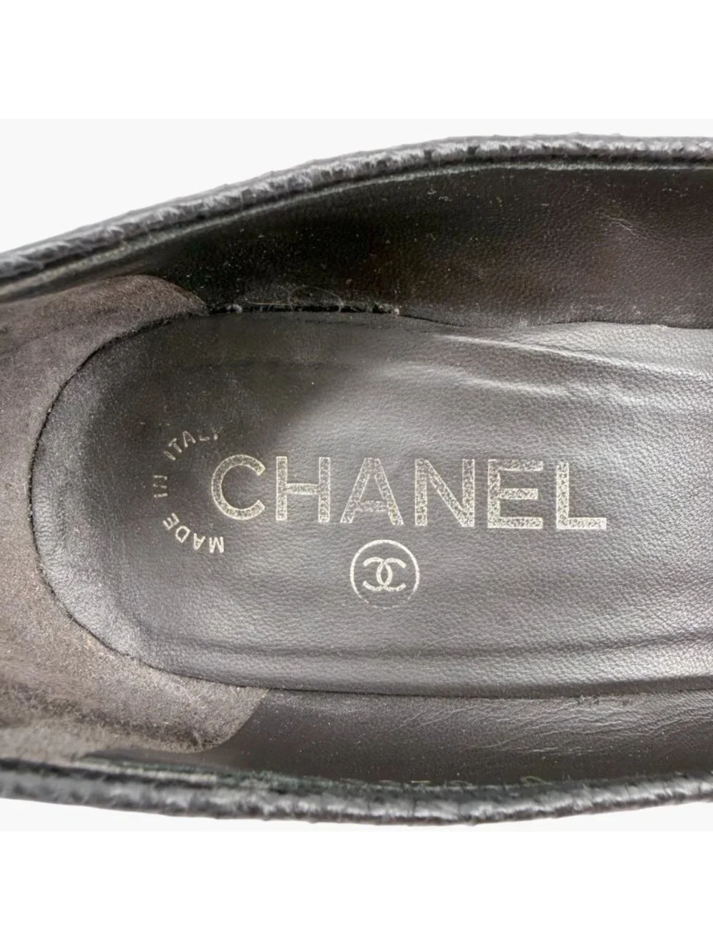 Chanel Textured Gray CC Logo Cap Toe Platform Pumps Heels Size 37.5 US 6.5–7